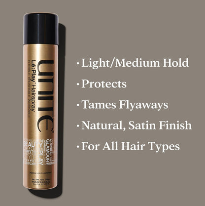 UNITE Hair Lé:Play Hairspray – Flexible Light to Medium Hold Styling Spray, Brushable, Non-Flaking, Natural Satin Finish, Thermal Protection, 10 oz Avelisse