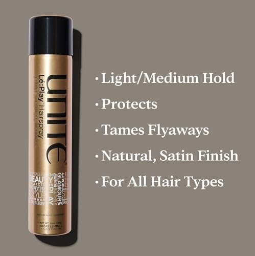 UNITE Hair Lé:Play Hairspray – Flexible Light to Medium Hold Styling Spray, Brushable, Non-Flaking, Natural Satin Finish, Thermal Protection, 10 oz Avelisse