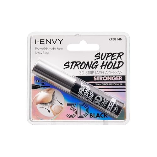 i-Envy Super Strong Hold 3D Strip Lash Glue Brush-On False Eyelash Adhesive, Waterproof, Hypoallergenic, Latex & Formaldehyde Free (Black) - görsel 1