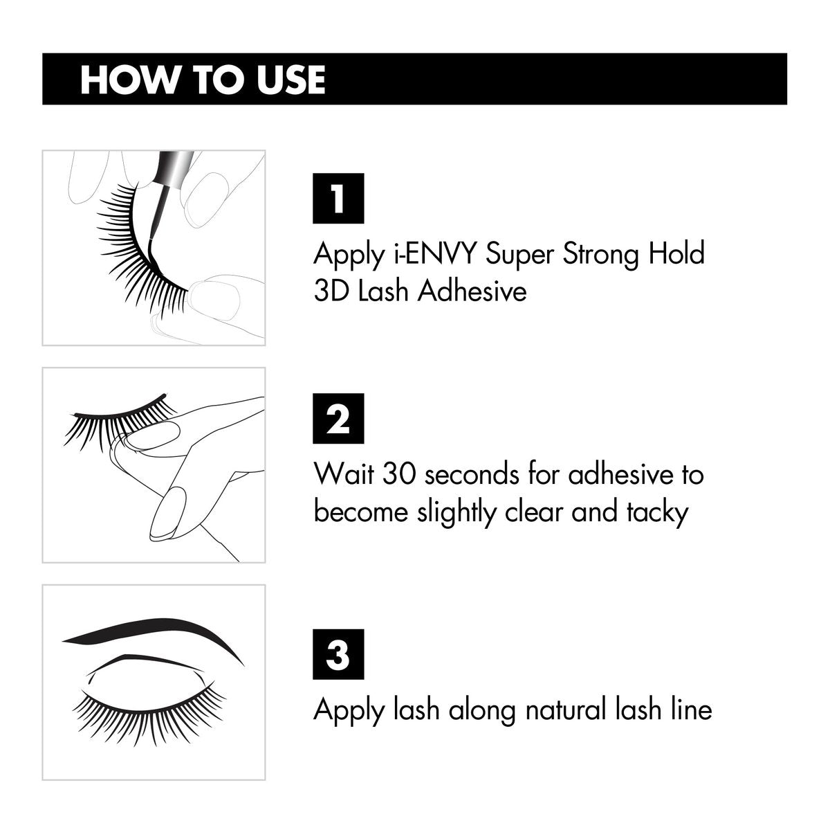 i-Envy Super Strong Hold 3D Strip Lash Glue Brush-On False Eyelash Adhesive, Waterproof, Hypoallergenic, Latex & Formaldehyde Free (Black) - görsel 8