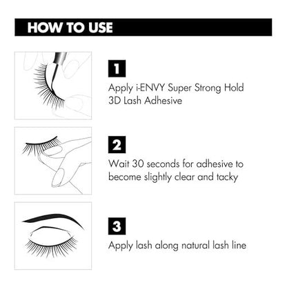 i-Envy Super Strong Hold 3D Strip Lash Glue Brush-On False Eyelash Adhesive, Waterproof, Hypoallergenic, Latex & Formaldehyde Free (Black)