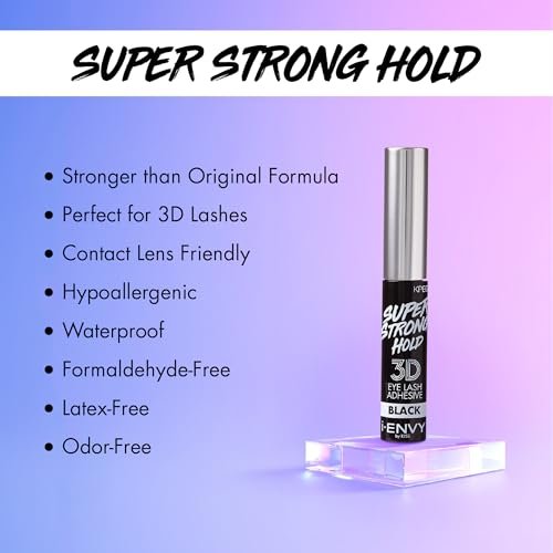i-Envy Super Strong Hold 3D Strip Lash Glue Brush-On False Eyelash Adhesive, Waterproof, Hypoallergenic, Latex & Formaldehyde Free (Black) - görsel 3
