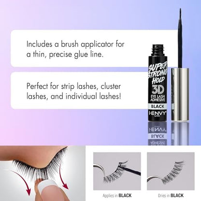 i-Envy Super Strong Hold 3D Strip Lash Glue Brush-On False Eyelash Adhesive, Waterproof, Hypoallergenic, Latex & Formaldehyde Free (Black)