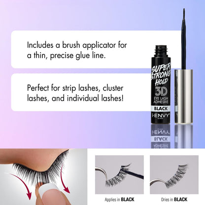 i-Envy Super Strong Hold 3D Strip Lash Glue Brush-On False Eyelash Adhesive, Waterproof, Hypoallergenic, Latex & Formaldehyde Free (Black)