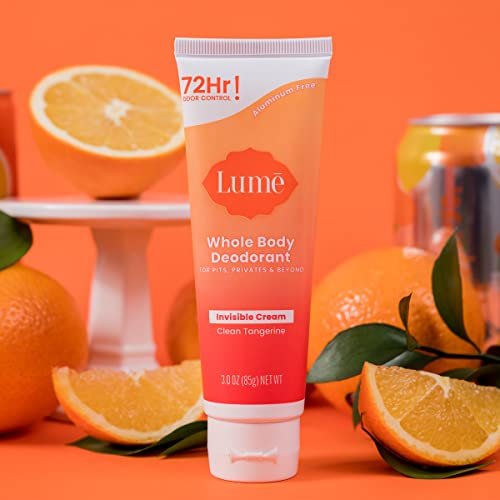 Lume Whole Body Deodorant Invisible Cream Tube - 72 Hour Odor Control - Aluminum Free, Baking Soda Free, Skin Safe - 3 oz - Clean Tangerine Avelisse