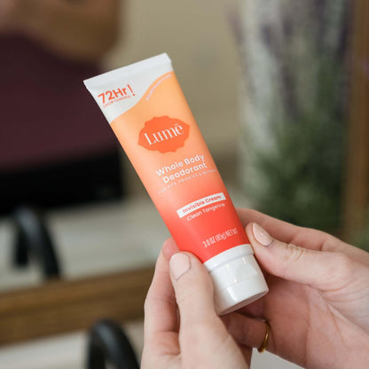 Lume Whole Body Deodorant Invisible Cream Tube - 72 Hour Odor Control - Aluminum Free, Baking Soda Free, Skin Safe - 3 oz - Clean Tangerine Avelisse