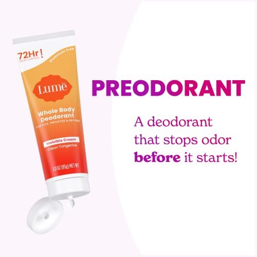 Lume Whole Body Deodorant Invisible Cream Tube - 72 Hour Odor Control - Aluminum Free, Baking Soda Free, Skin Safe - 3 oz - Clean Tangerine Avelisse