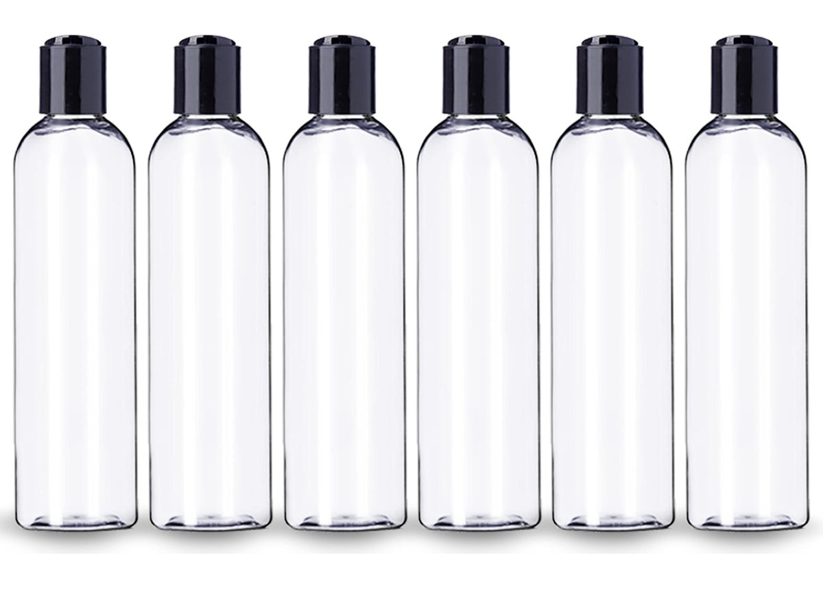 ljdeals 8 oz Clear Plastic Empty Bottles with Black Disc Top Caps, Refillable Containers for Shampoo, Lotions, Cream and More Pack of 6, BPA Free, Made in USA - görsel 2