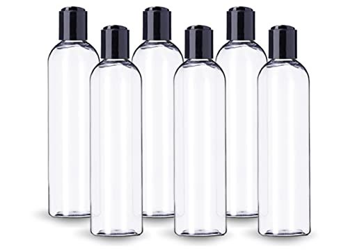 ljdeals 8 oz Clear Plastic Empty Bottles with Black Disc Top Caps, Refillable Containers for Shampoo, Lotions, Cream and More Pack of 6, BPA Free, Made in USA - görsel 3