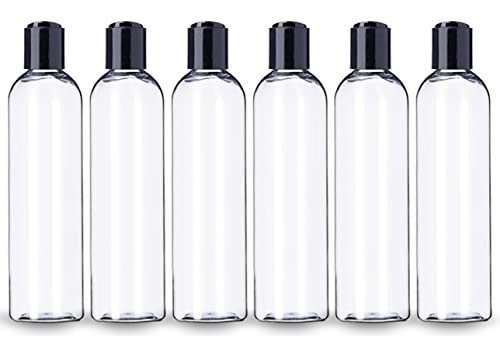 ljdeals 8 oz Clear Plastic Empty Bottles with Black Disc Top Caps, Refillable Containers for Shampoo, Lotions, Cream and More Pack of 6, BPA Free, Made in USA - görsel 1