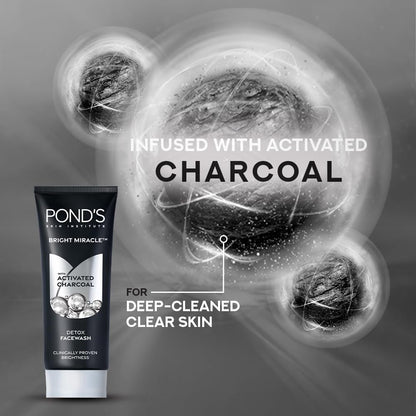 POND'S Bright Miracle Activated Charcoal Face Wash, 100g - Deep Clean & Brighten