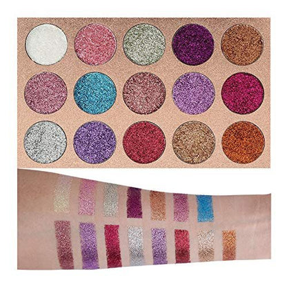 BestLand 15 Colors Glitter Eyeshadow Palette - Shimmer Ultra Pigmented Long Lasting Waterproof Makeup (Colors A)