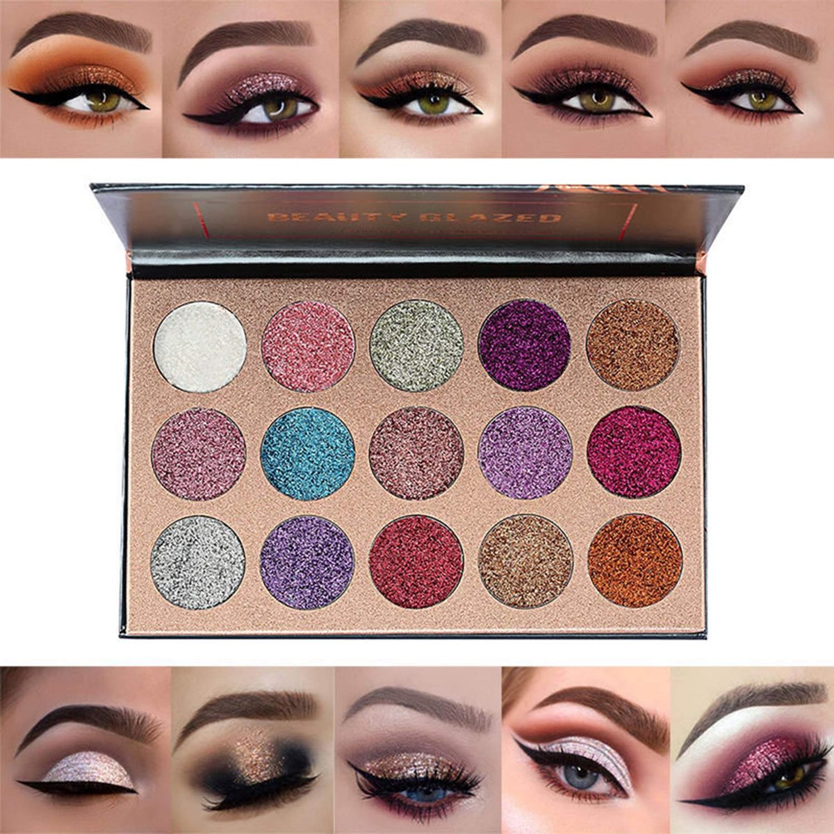 BestLand 15 Colors Glitter Eyeshadow Palette - Shimmer Ultra Pigmented Long Lasting Waterproof Makeup (Colors A) - görsel 3