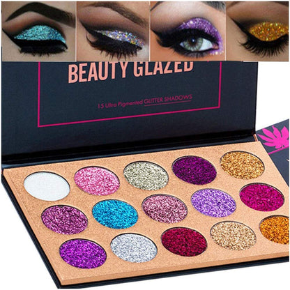 BestLand 15 Colors Glitter Eyeshadow Palette - Shimmer Ultra Pigmented Long Lasting Waterproof Makeup (Colors A)
