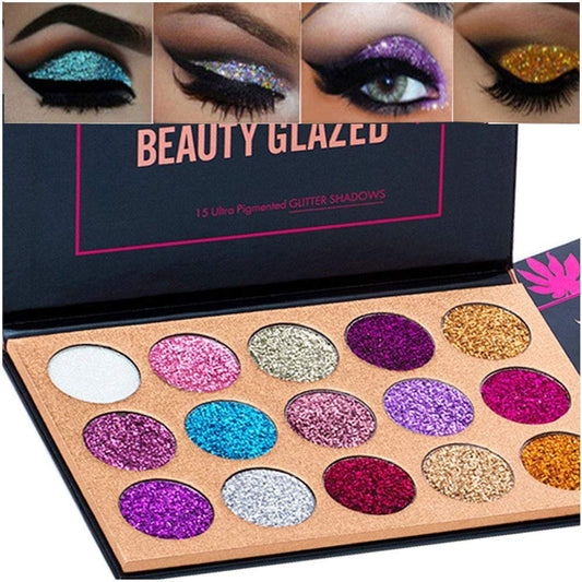 BestLand 15 Colors Glitter Eyeshadow Palette - Shimmer Ultra Pigmented Long Lasting Waterproof Makeup (Colors A)
