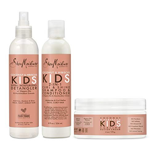 SheaMoisture Kids Extra Moisturizing Detangler, 2-In-1 Curl & Shine Coconut Hibiscus Shampoo & Conditioner, and Curling Butter Cream for Curly Hair (3 Count) Avelisse