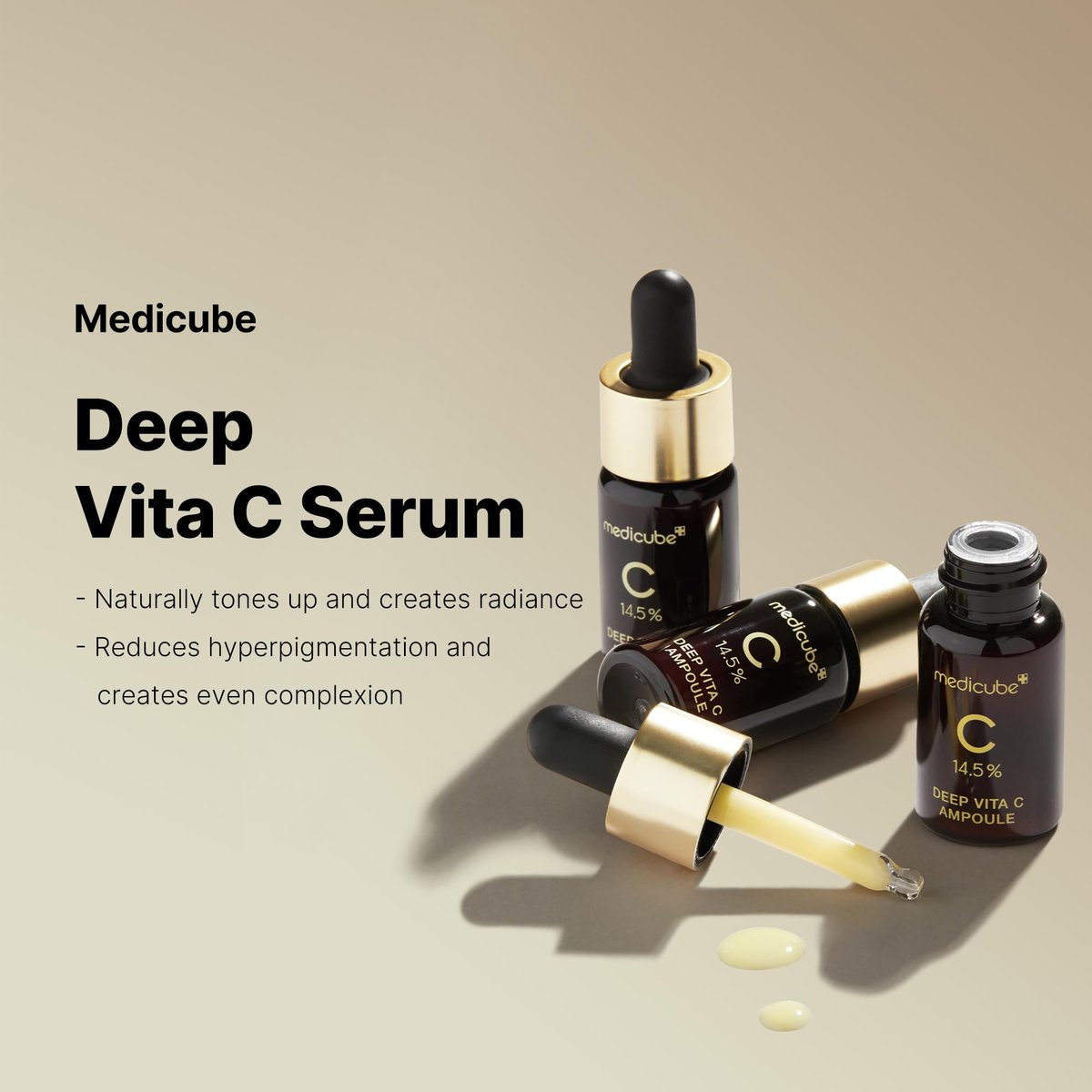 Medicube Deep Vita C Serum 2.0 - 14.5% Pure Vitamin C Serum for Hyperpigmentation, Dark Spots & Blemishes | Korean Skincare | 3 x 10g Bottles with 16 Self-Tests - görsel 4