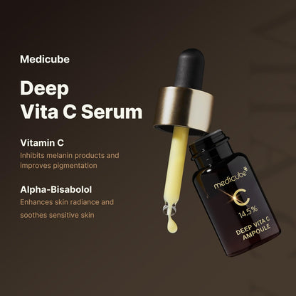 Medicube Deep Vita C Serum 2.0 - 14.5% Pure Vitamin C Serum for Hyperpigmentation, Dark Spots & Blemishes | Korean Skincare | 3 x 10g Bottles with 16 Self-Tests