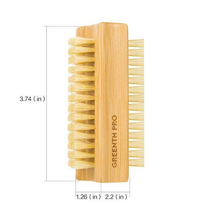 GREENTH PRO Bamboo Nail Brush – 2-Pack Two-Sided Firm Natural Wooden Sisal Scrub Brush for Toes and Nails