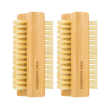 GREENTH PRO Bamboo Nail Brush – 2-Pack Two-Sided Firm Natural Wooden Sisal Scrub Brush for Toes and Nails