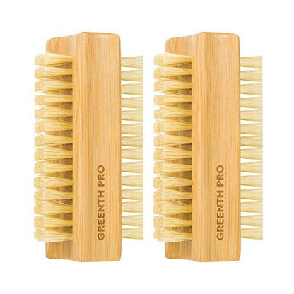 GREENTH PRO Bamboo Nail Brush – 2-Pack Two-Sided Firm Natural Wooden Sisal Scrub Brush for Toes and Nails
