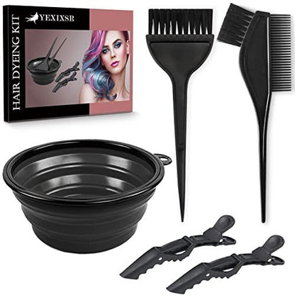 Yexixsr 5-Piece Professional Salon Hair Coloring Dyeing Kit - Hair Bleach & Dye Kit with Brush, Bowl & Clips for At-Home or Salon Use