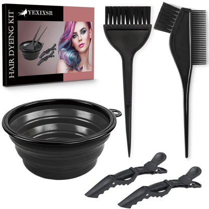 Yexixsr 5-Piece Professional Salon Hair Coloring Dyeing Kit - Hair Bleach & Dye Kit with Brush, Bowl & Clips for At-Home or Salon Use