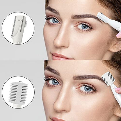 PRITECH Electric Eyebrow Trimmer - Precision Facial Hair Remover for Women & Men - Painless Shaver for Eyebrows, Face, Chin, Neck & Upper Lip - Battery Powered Portable Groomer with Comb Avelisse