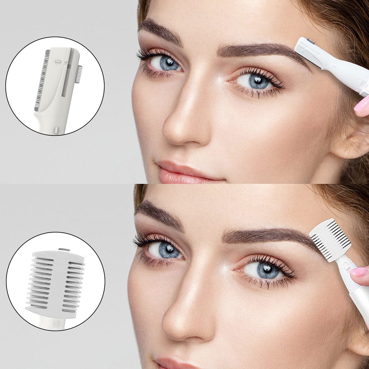 PRITECH Electric Eyebrow Trimmer - Precision Facial Hair Remover for Women & Men - Painless Shaver for Eyebrows, Face, Chin, Neck & Upper Lip - Battery Powered Portable Groomer with Comb Avelisse