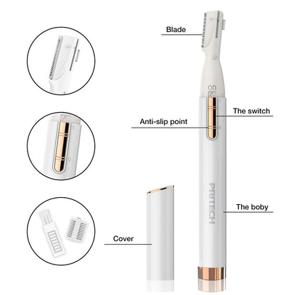 PRITECH Electric Eyebrow Trimmer - Precision Facial Hair Remover for Women & Men - Painless Shaver for Eyebrows, Face, Chin, Neck & Upper Lip - Battery Powered Portable Groomer with Comb Avelisse