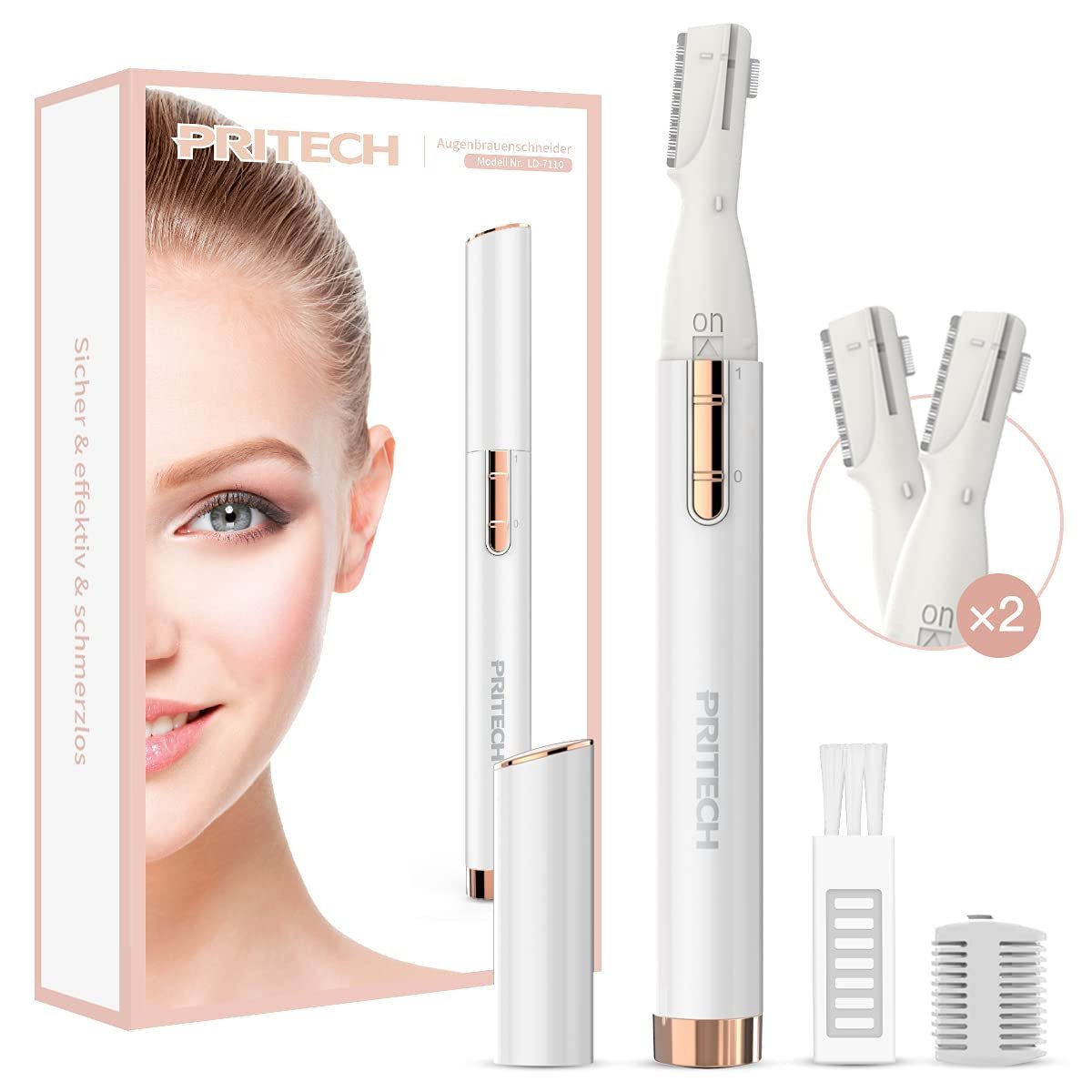 PRITECH Electric Eyebrow Trimmer - Precision Facial Hair Remover for Women & Men - Painless Shaver for Eyebrows, Face, Chin, Neck & Upper Lip - Battery Powered Portable Groomer with Comb Avelisse