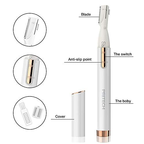 PRITECH Electric Eyebrow Trimmer - Precision Facial Hair Remover for Women & Men - Painless Shaver for Eyebrows, Face, Chin, Neck & Upper Lip - Battery Powered Portable Groomer with Comb Avelisse