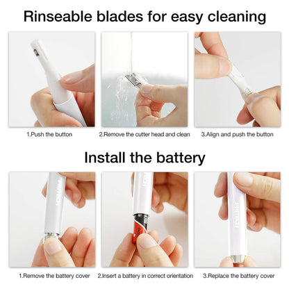 PRITECH Electric Eyebrow Trimmer - Precision Facial Hair Remover for Women & Men - Painless Shaver for Eyebrows, Face, Chin, Neck & Upper Lip - Battery Powered Portable Groomer with Comb Avelisse