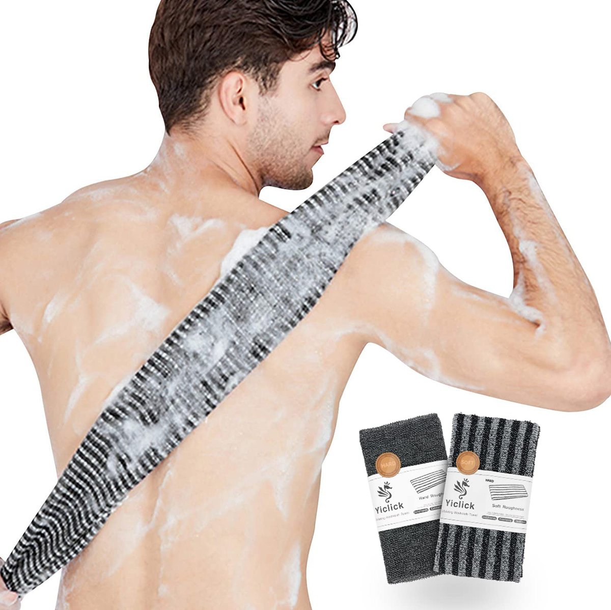 Yiclick Exfoliating Body Scrubber - Japanese Nylon Wash Cloth for Shower, Back Scrubber for Men & Women, Black - görsel 1