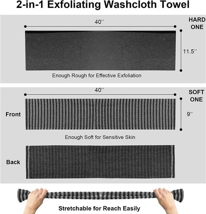 Yiclick Exfoliating Body Scrubber - Japanese Nylon Wash Cloth for Shower, Back Scrubber for Men & Women, Black