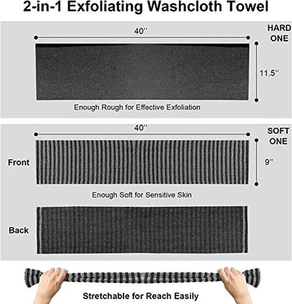 Yiclick Exfoliating Body Scrubber - Japanese Nylon Wash Cloth for Shower, Back Scrubber for Men & Women, Black