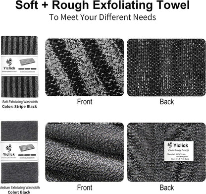 Yiclick Exfoliating Body Scrubber - Japanese Nylon Wash Cloth for Shower, Back Scrubber for Men & Women, Black