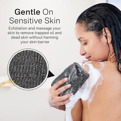 Yiclick Exfoliating Body Scrubber - Japanese Nylon Wash Cloth for Shower, Back Scrubber for Men & Women, Black