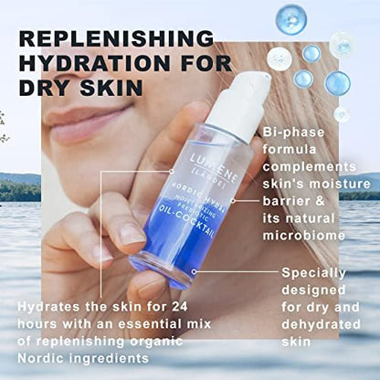 Lumene Nordic Hydra Moisturizing Prebiotic Oil-Cocktail - Nurturing Bi-Phase Face Oil for Dehydrated Skin & Skin Barrier Repair, Essential Nordic Mix & Hydrating Oil for Dry Skin, 30ml