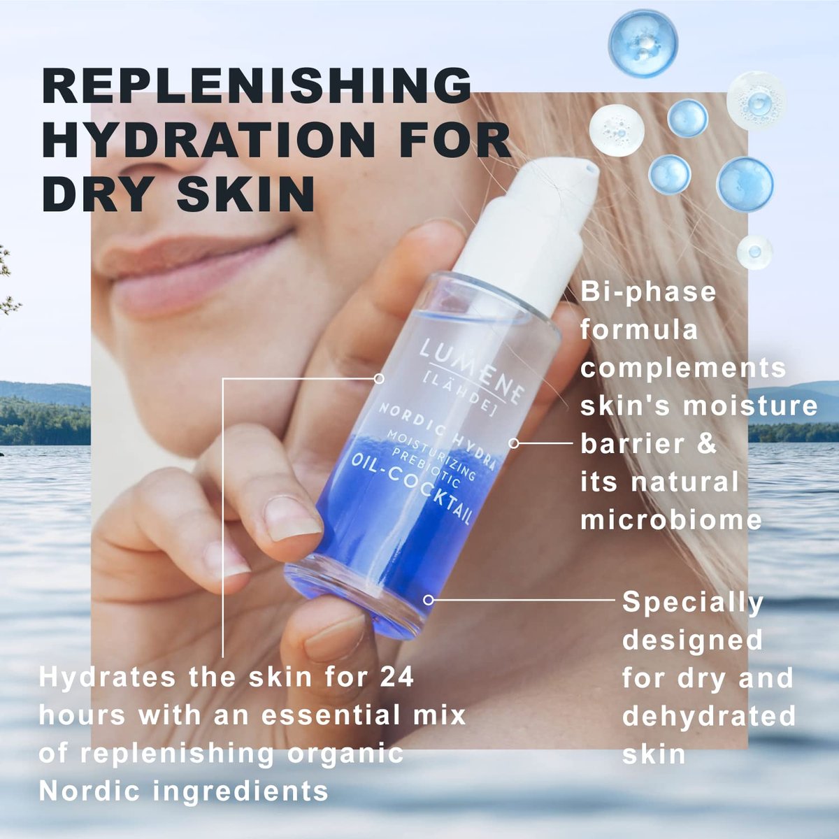 Lumene Nordic Hydra Moisturizing Prebiotic Oil-Cocktail - Nurturing Bi-Phase Face Oil for Dehydrated Skin & Skin Barrier Repair, Essential Nordic Mix & Hydrating Oil for Dry Skin, 30ml - görsel 7