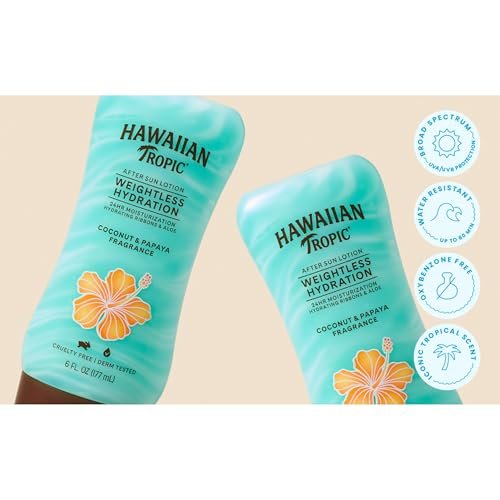 Hawaiian Tropic Weightless Hydration After Sun Lotion with Aloe, 6 Fl Oz Twin Pack - After Sun Moisturizer Avelisse