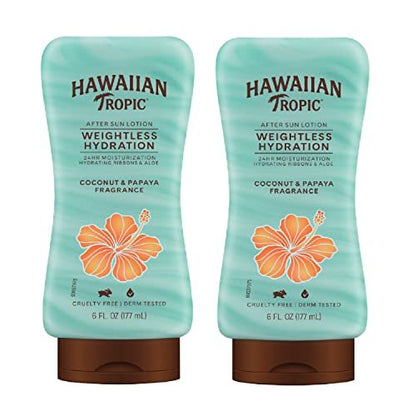 Hawaiian Tropic Weightless Hydration After Sun Lotion with Aloe, 6 Fl Oz Twin Pack - After Sun Moisturizer Avelisse