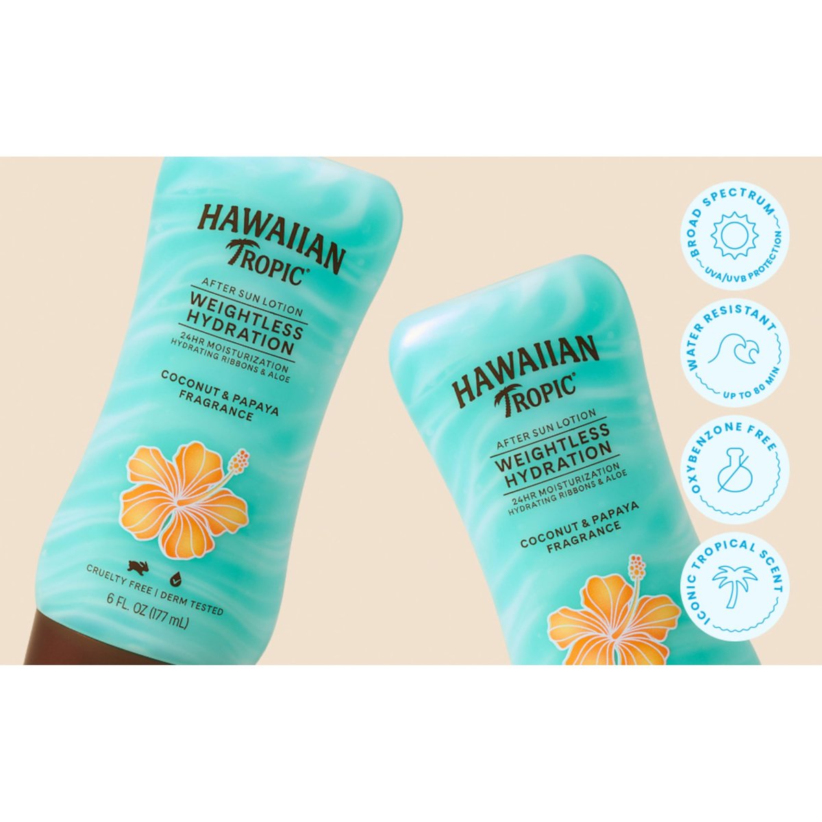Hawaiian Tropic Weightless Hydration After Sun Lotion with Aloe, 6 Fl Oz Twin Pack - After Sun Moisturizer Avelisse