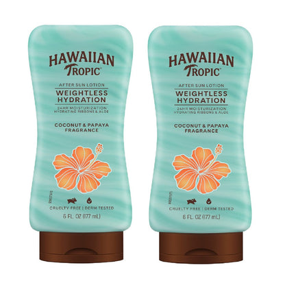 Hawaiian Tropic Weightless Hydration After Sun Lotion with Aloe, 6 Fl Oz Twin Pack - After Sun Moisturizer Avelisse