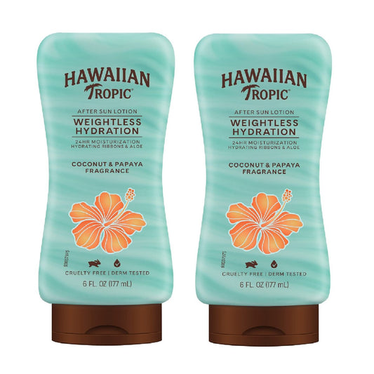 Hawaiian Tropic Weightless Hydration After Sun Lotion with Aloe, 6 Fl Oz Twin Pack - After Sun Moisturizer Avelisse