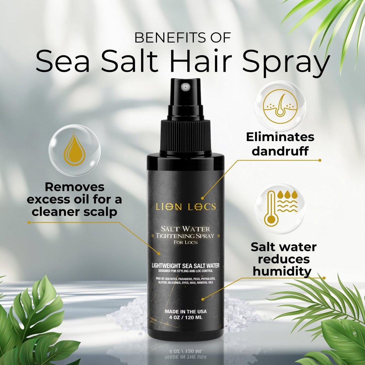 Lion Locs Sea Salt Spray for Locs & New Dreadlocks – Starter Twist & Retwist Texturizing Hair Spray – Vegan, Residue Free, Lightweight Hold with Jojoba & Argan Oils (4oz) Avelisse