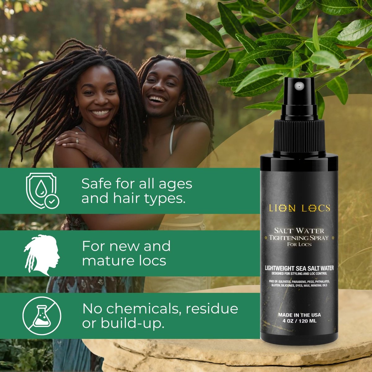 Lion Locs Sea Salt Spray for Locs & New Dreadlocks – Starter Twist & Retwist Texturizing Hair Spray – Vegan, Residue Free, Lightweight Hold with Jojoba & Argan Oils (4oz) Avelisse