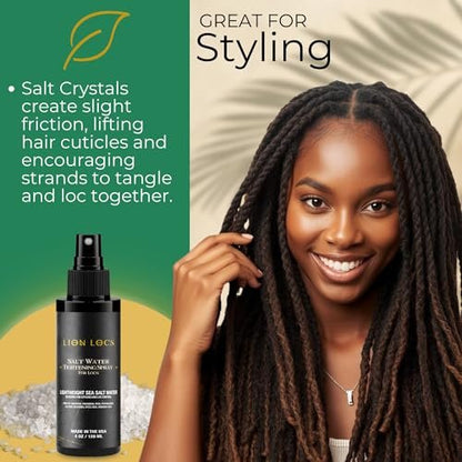 Lion Locs Sea Salt Spray for Locs & New Dreadlocks – Starter Twist & Retwist Texturizing Hair Spray – Vegan, Residue Free, Lightweight Hold with Jojoba & Argan Oils (4oz) Avelisse