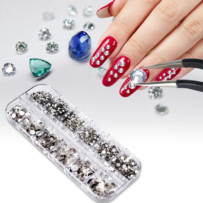 2000 Pcs Clear Rhinestones Flat Back Glass Gems - 6 Sizes 1.5-6mm with Tweezer and Wax Pencil for Nails, Face, Makeup, Clothes Decoration