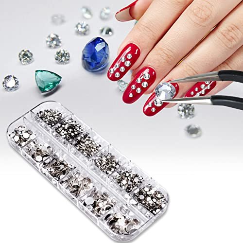 2000 Pcs Clear Rhinestones Flat Back Glass Gems - 6 Sizes 1.5-6mm with Tweezer and Wax Pencil for Nails, Face, Makeup, Clothes Decoration - görsel 8